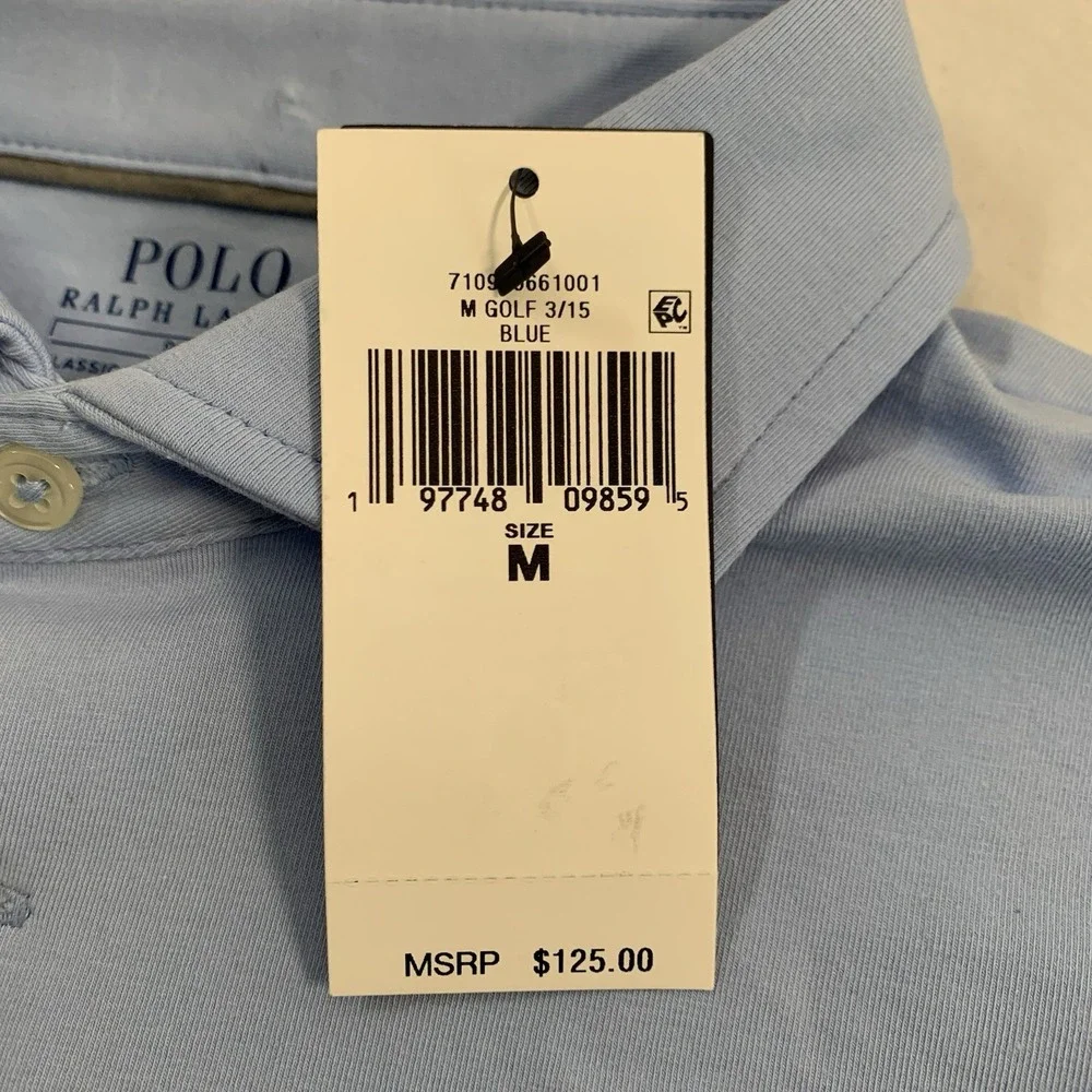 NWT Polo Ralph Lauren Performance Mens Size M L/S Polo Shirt Blue Classic‎ Fit